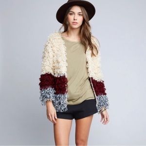 NWT Hayden Los Angeles Shaggy Ivory Red Sweater Relaxed Fit Size S/M Color Block